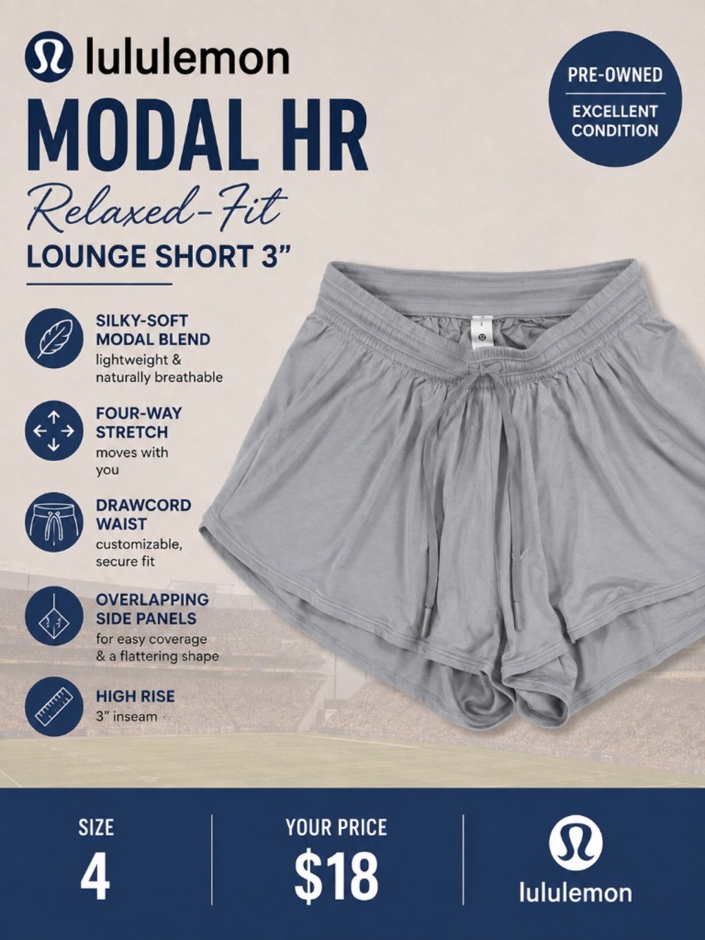 lululemon Modal High-Rise Relaxed-Fit Lounge Shorts 3” Size 4